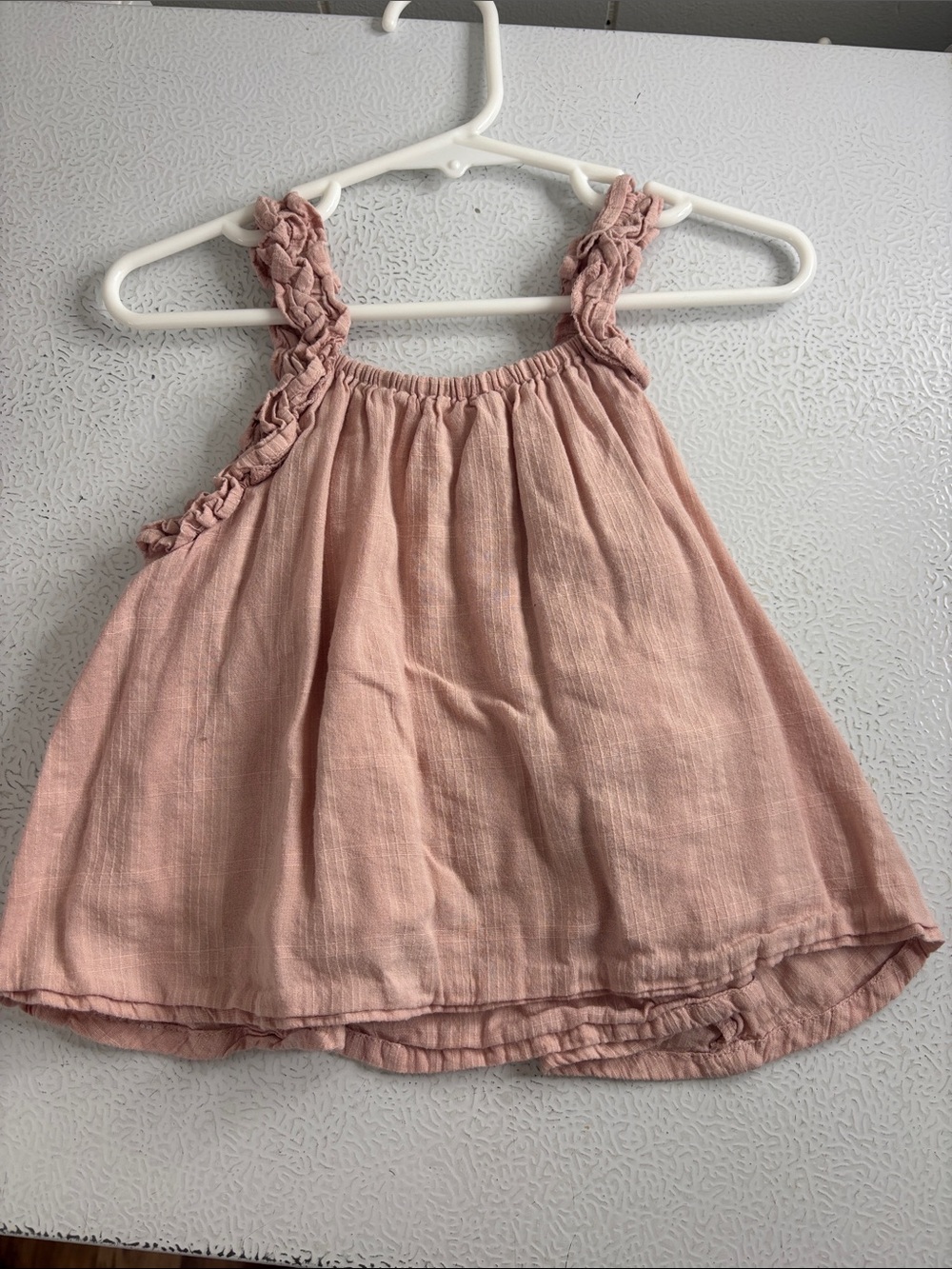 385 - Girls Pink Gauze Tank Top with Braided Straps